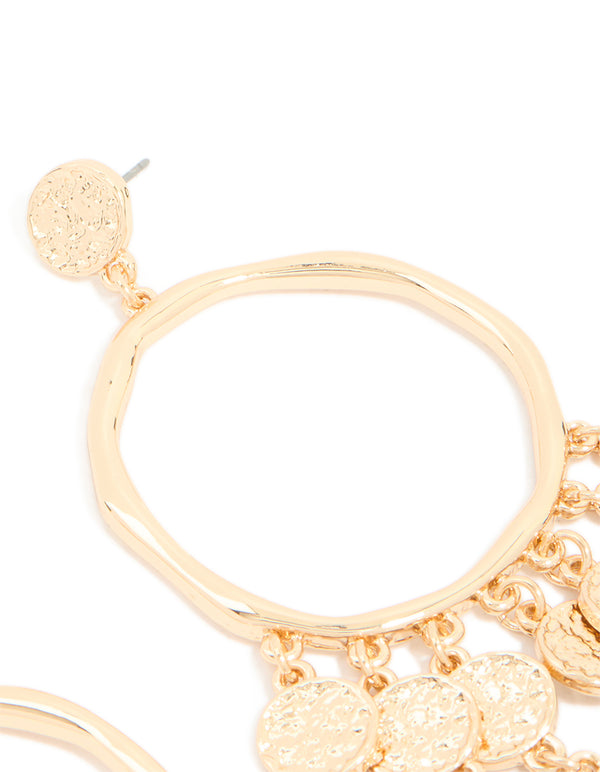 Gold Multi Coin Hoop Earrings