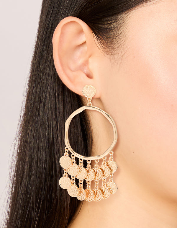 Gold Multi Coin Hoop Earrings