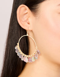 Gold Pink & Grey Multi Beaded Circle Drop Earrings - link has visual effect only