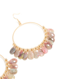 Gold Pink & Grey Multi Beaded Circle Drop Earrings - link has visual effect only