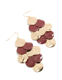 Gold & Burgundy Layered Disc Drop Earrings - link has visual effect only