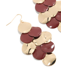 Gold & Burgundy Layered Disc Drop Earrings - link has visual effect only
