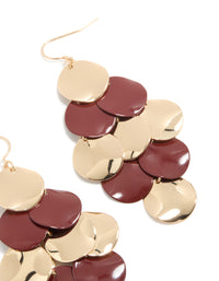 Gold & Burgundy Layered Disc Drop Earrings - link has visual effect only