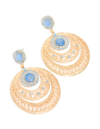 Gold Light Blue Stone & Diamante Detailed Boho Drop Earrings - link has visual effect only