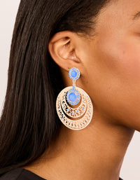 Gold Light Blue Stone & Diamante Detailed Boho Drop Earrings - link has visual effect only