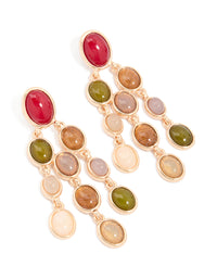 Gold Multicoloured Stones Drop Earrings - link has visual effect only