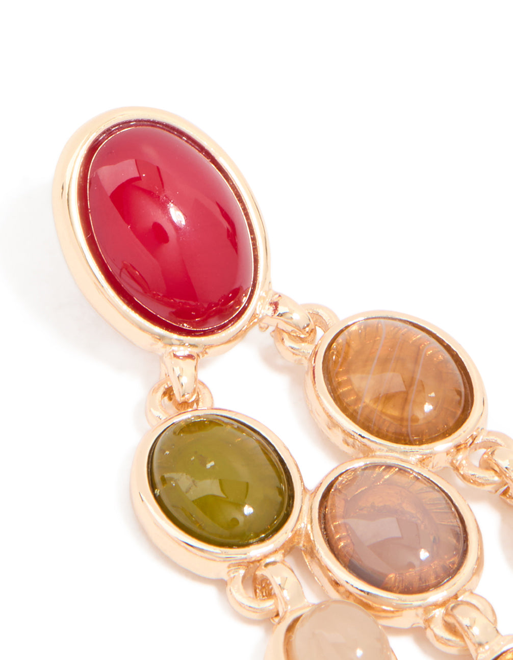 Gold Multicoloured Stones Drop Earrings