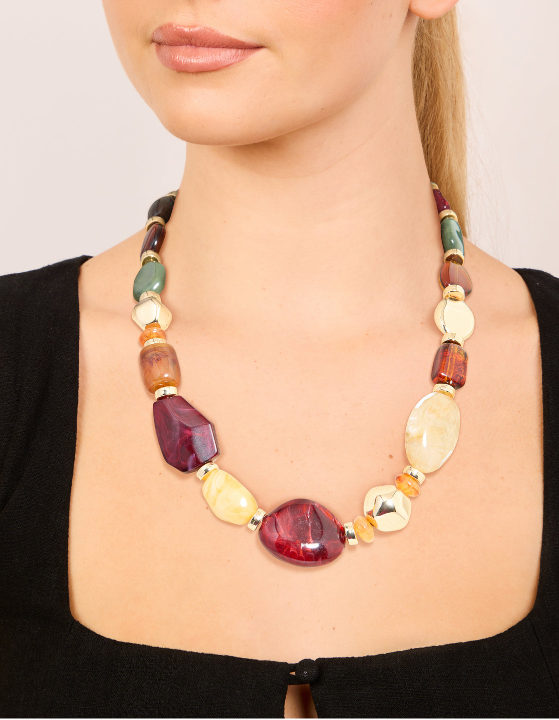 Multicoloured Beaded Organic Shape Graduating Necklace