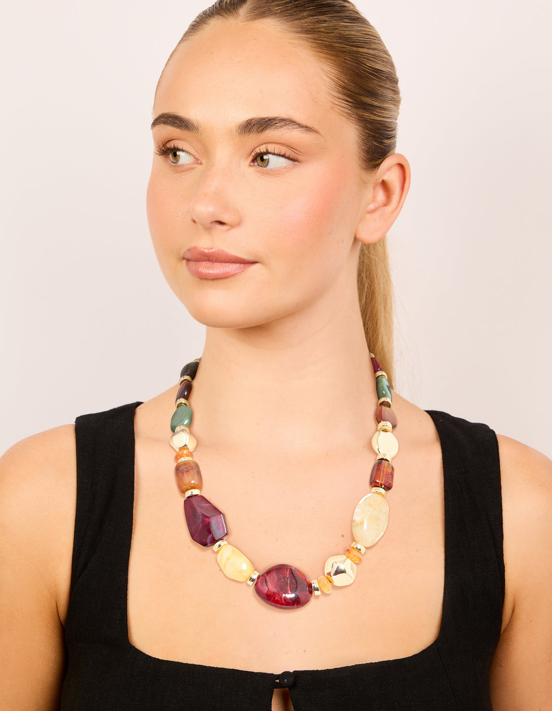 Multicoloured Beaded Organic Shape Graduating Necklace