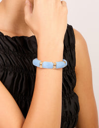 Blue Stone & Gold Beaded Stretch Bracelet - link has visual effect only