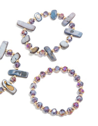 Gold Purple & Blue Beaded Stretch Bracelets 3-Pack - link has visual effect only