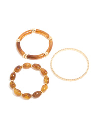 Brown Beaded Stretch Bracelets & Gold Bangles 3-Pack - link has visual effect only