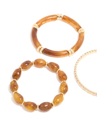 Brown Beaded Stretch Bracelets & Gold Bangles 3-Pack - link has visual effect only