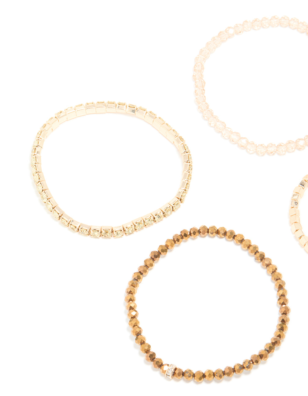 Gold Multicoloured Facet Beaded Stretch Bracelets 4-Pack