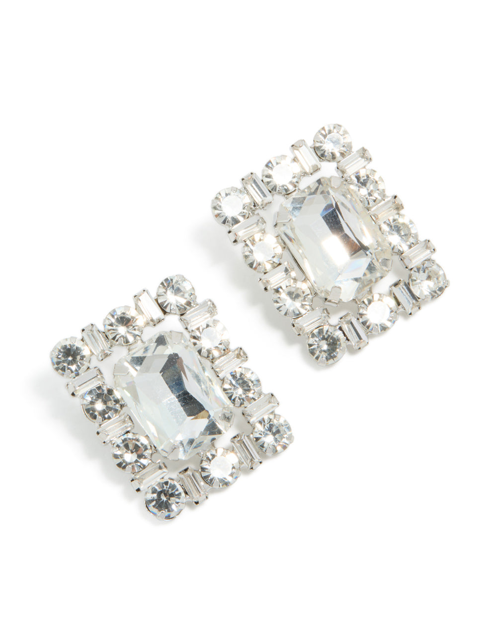 Silver Diamante Fancy Square Stud Earrings