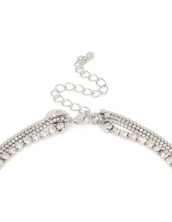 Silver Diamante Tennis & Toggle Layered Necklace