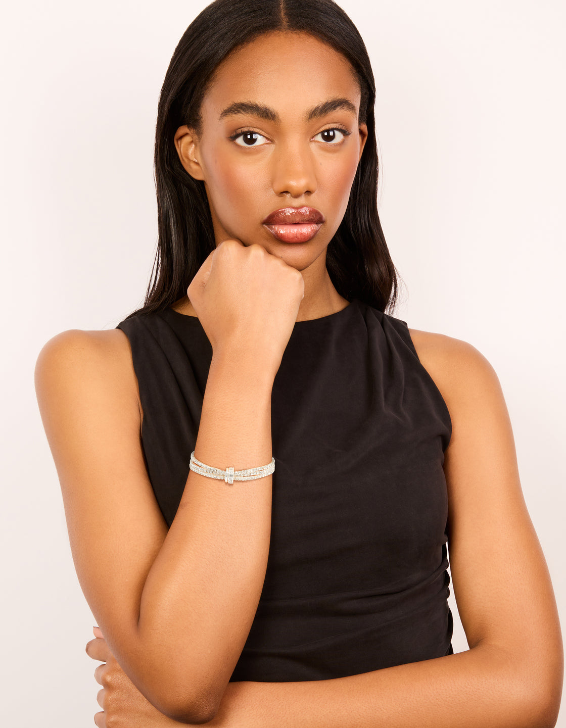 Silver Diamante Simple Loop Stretch Bracelet