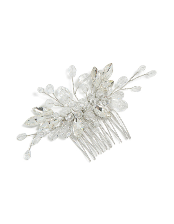 Silver Diamante Floral Vine Hair Comb