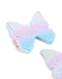 Kids Blue Green Purple Ombre Fabric Butterfly Clips 2-Pack - link has visual effect only