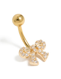Gold Plated Surgical Steel Cubic Zirconia Pavé Bow Belly Bar - link has visual effect only