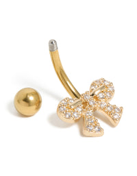 Gold Plated Surgical Steel Cubic Zirconia Pavé Bow Belly Bar - link has visual effect only