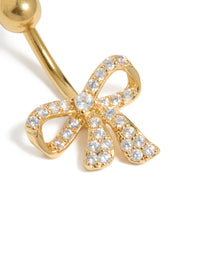 Gold Plated Surgical Steel Cubic Zirconia Pavé Bow Belly Bar - link has visual effect only