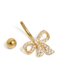 Gold Plated Surgical Steel Cubic Zirconia Pavé Bow Belly Bar - link has visual effect only
