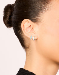 Waterproof Stainless Steel Pave & Plain Huggie Earrings 2-Pack - link has visual effect only