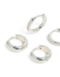 Waterproof Stainless Steel Pave & Plain Huggie Earrings 2-Pack - link has visual effect only