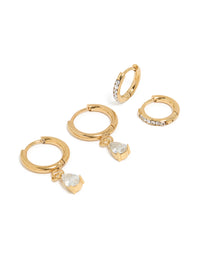 Waterproof Gold Plated Stainless Steel Cubic Zirconia  Huggie Earrings 2-Pack - link has visual effect only