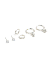 Waterproof Stainless Steel Cubic Zirconia Stud & Huggie Earrings 3-Pack - link has visual effect only