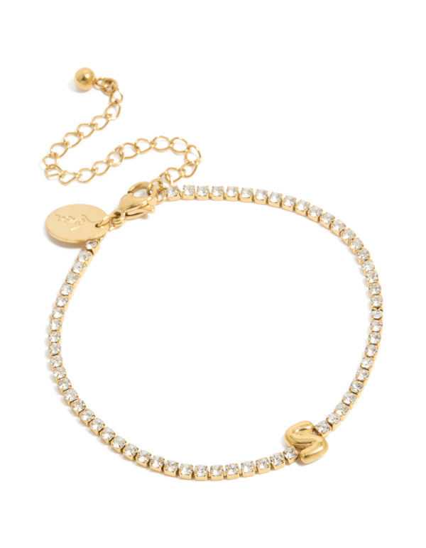 Waterproof Gold Plated Stainless Steel Cubic Zirconia Letter S Tennis Bracelet