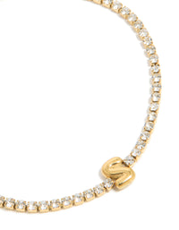 Waterproof Gold Plated Stainless Steel Cubic Zirconia Letter S Tennis Bracelet - link has visual effect only