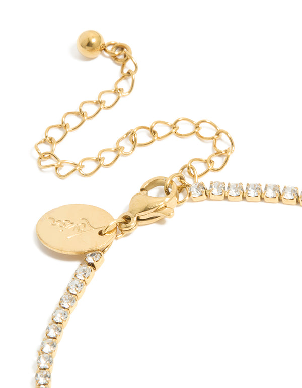 Waterproof Gold Plated Stainless Steel Cubic Zirconia Letter S Tennis Bracelet