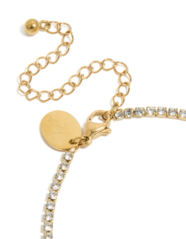 Waterproof Gold Plated Stainless Steel Cubic Zirconia Letter T Tennis Bracelet