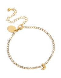 Waterproof Gold Plated Stainless Steel Cubic Zirconia Letter J Tennis Bracelet - link has visual effect only