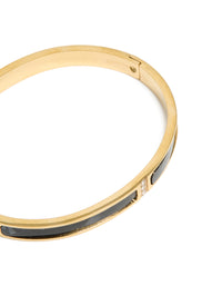 Waterproof Gold Plated Stainless Steel Black Pearlised Inlay Hinged Bangle - link has visual effect only