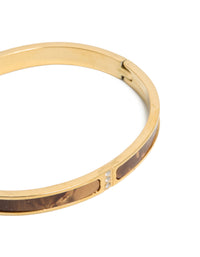 Waterproof Gold Plated Stainless Steel Brown Pearlised Inlay Hinged Bangle - link has visual effect only
