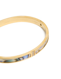 Waterproof Gold Plated Stainless Steel Blue & Green Pearlised Inlay Hinged Bangle - link has visual effect only