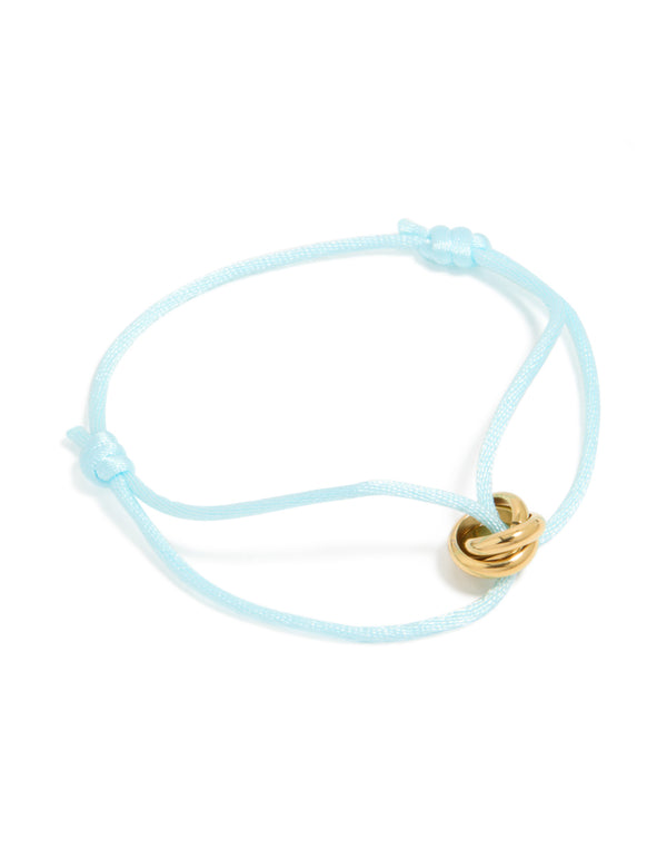 Waterproof Gold Plated Stainless Steel & Light Blue Cord Adjustable Bracelet