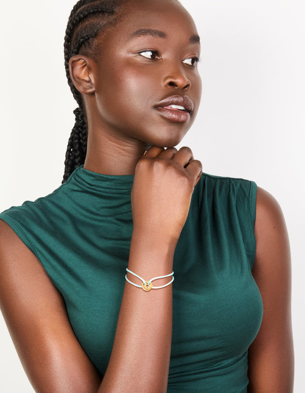 Waterproof Gold Plated Stainless Steel & Light Blue Cord Adjustable Bracelet