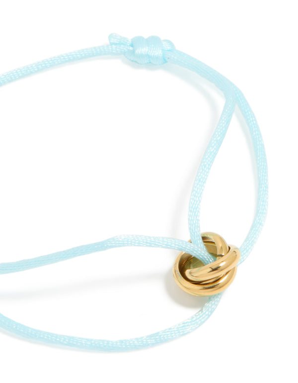 Waterproof Gold Plated Stainless Steel & Light Blue Cord Adjustable Bracelet