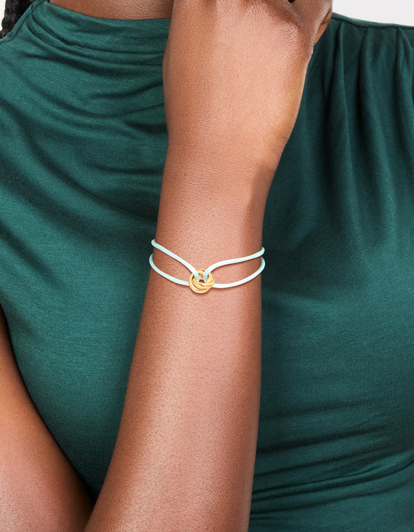 Waterproof Gold Plated Stainless Steel & Light Blue Cord Adjustable Bracelet