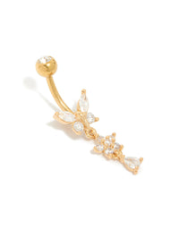 Gold Plated Titanium Cubic Zirconia Butterfly & Flower Belly Bar - link has visual effect only