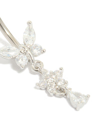 Titanium Cubic Zirconia  Butterfly & Flower Belly Bar - link has visual effect only