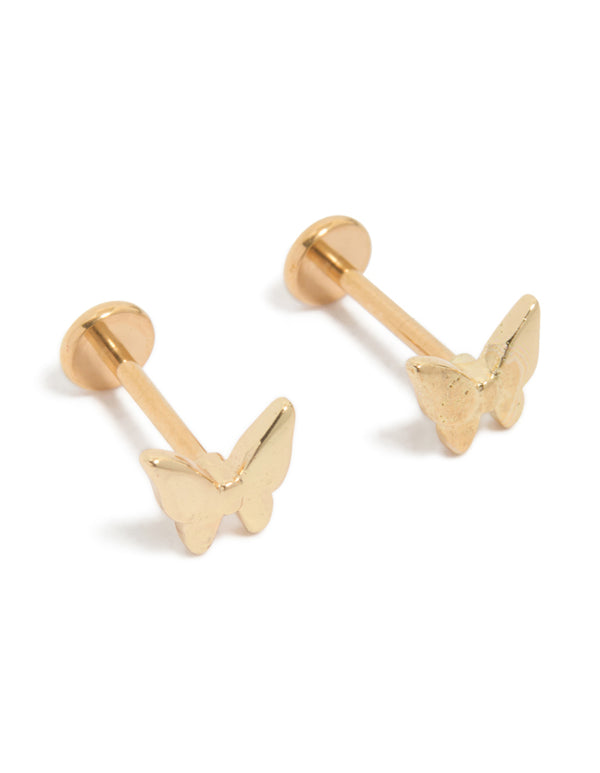 Gold Plated Titanium Butterfly Flat Back Studs
