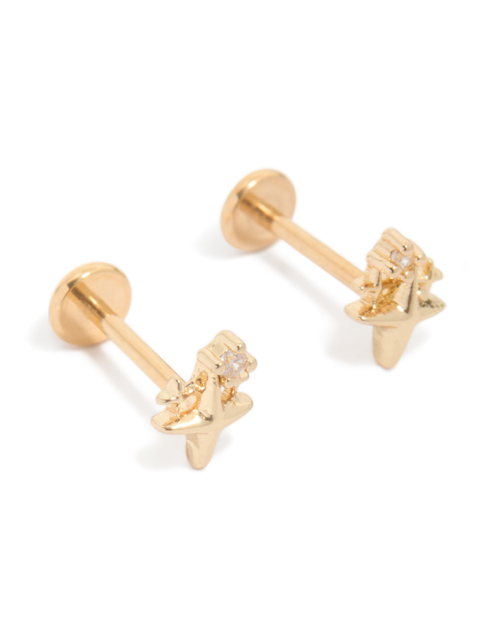 Gold Plated Titanium Cubic Zirconia Celestial Flat Back Studs