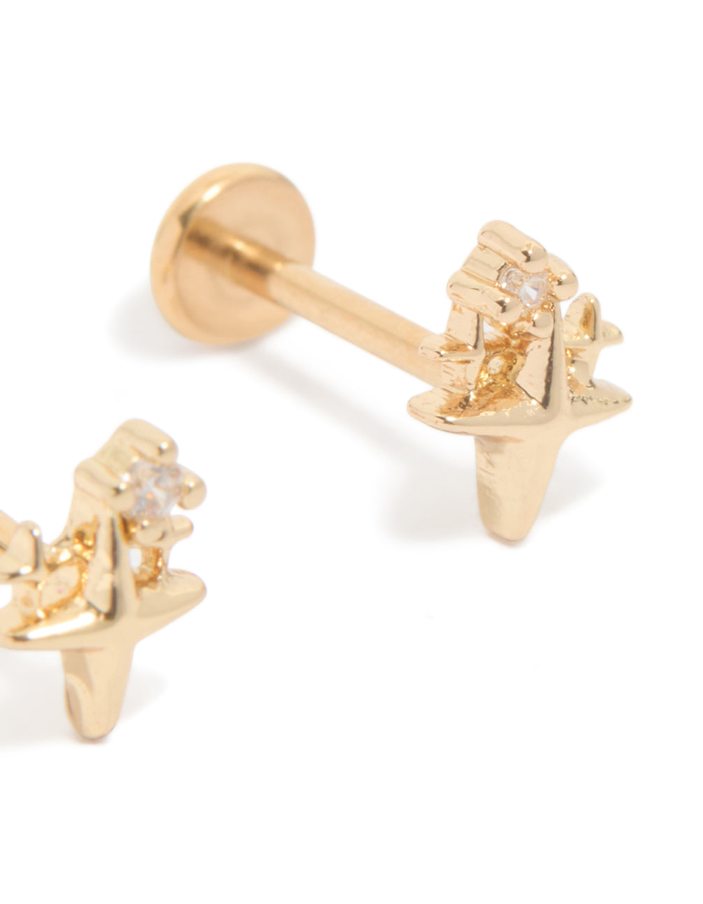 Gold Plated Titanium Cubic Zirconia Celestial Flat Back Studs