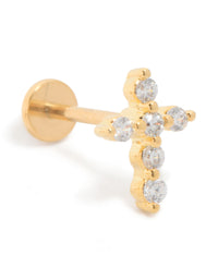 Gold Plated Titanium Cubic Zirconia Cross Flat Back Studs - link has visual effect only
