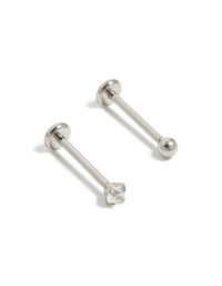 Showcasing titanium cubic zirconia threadless flat back nose studs featuring a ball in silver dainty styling side view - link has visual effect only
